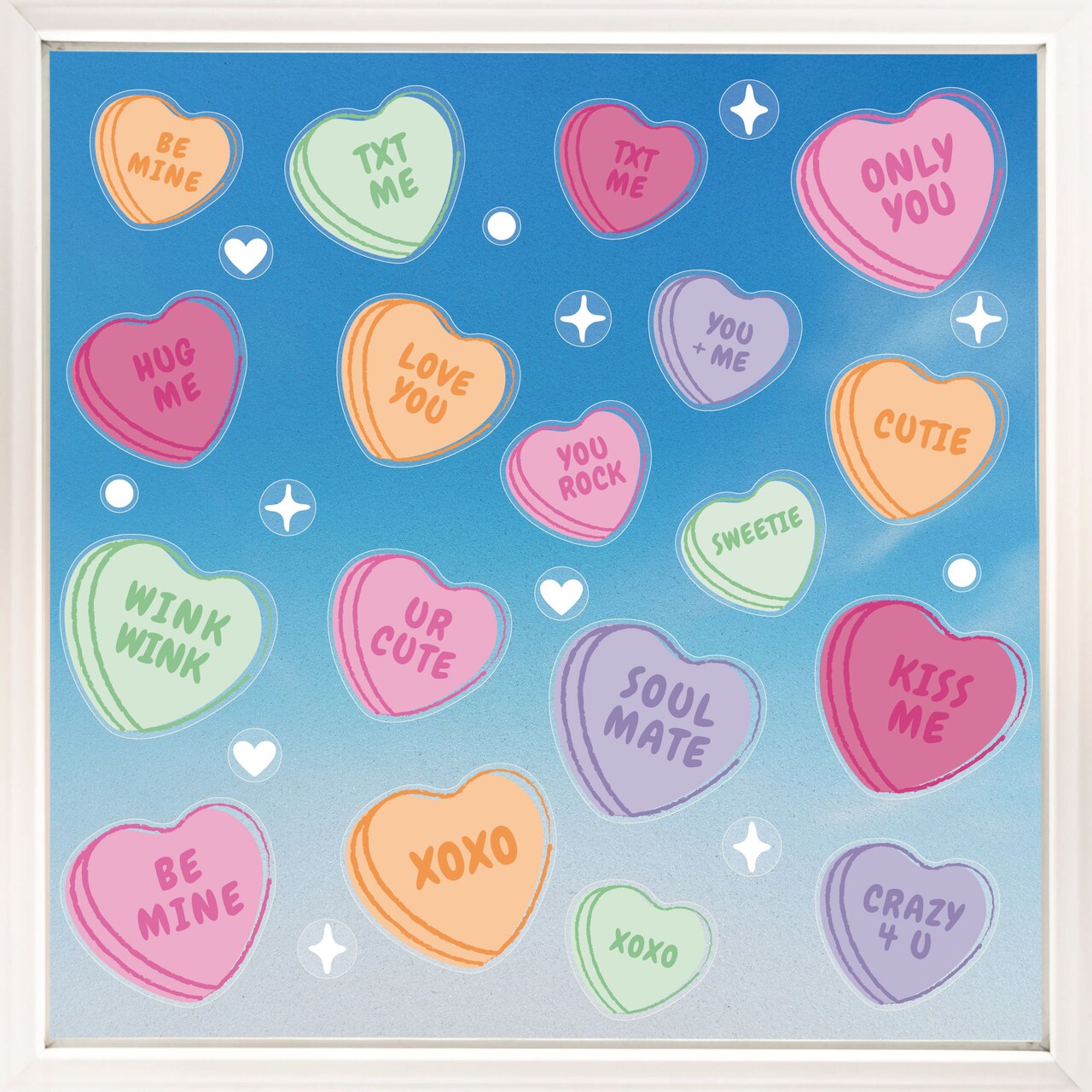 Big Dot of Happiness Valentine Hearts Window Clings, Reusable Holiday Window Sticker Decor, Candy Heart Decals, Static Clings for Galentine's Party